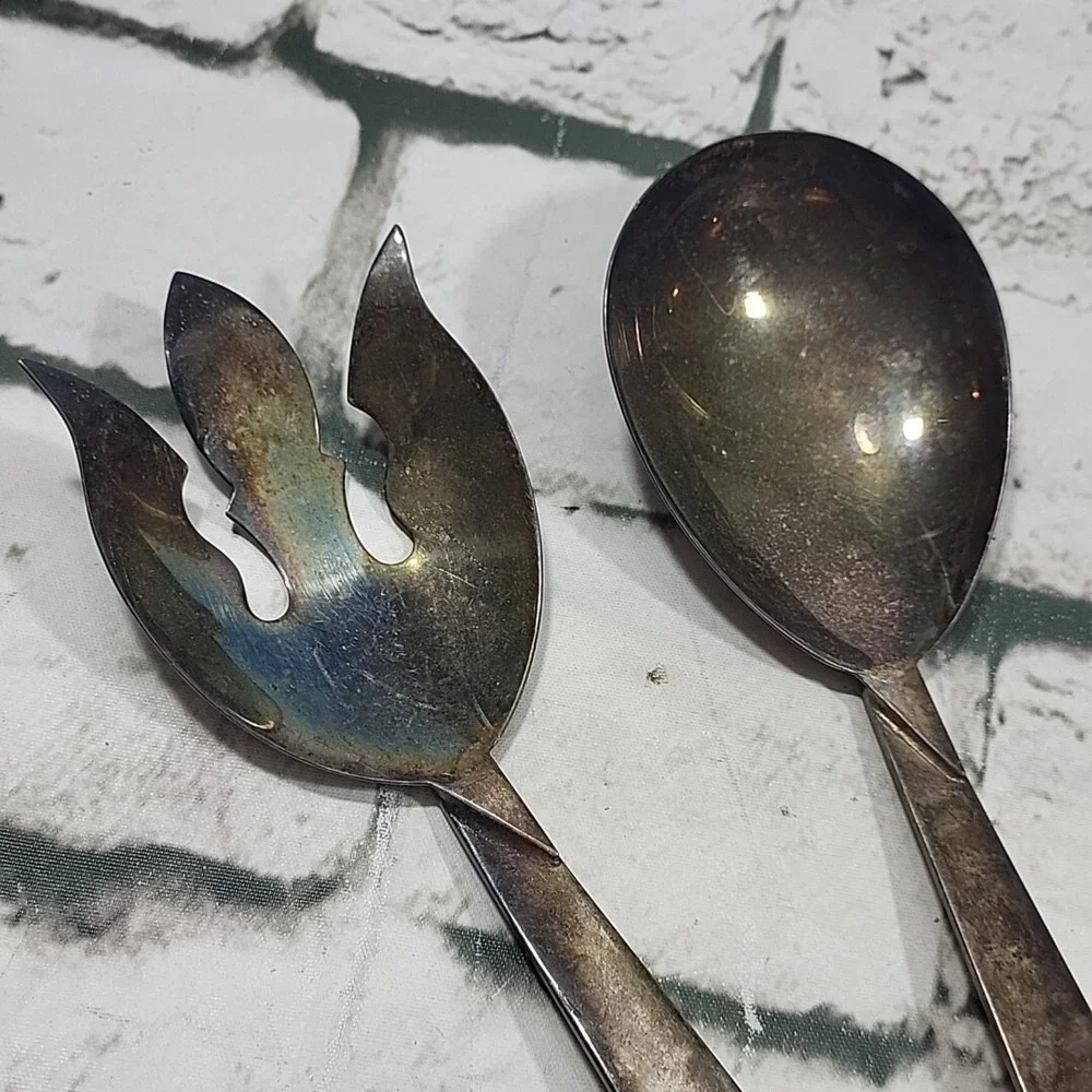 Vintage Ambassador Silver-Plate Serving Utensils Fork‎ And Spoon Unpolished